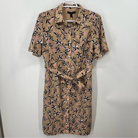 Banana Republic Women’s Tan Floral Button Front Short Sleeve Dress Size 4 New - Picture 2 of 10
